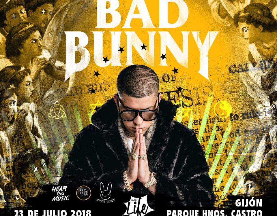 Cartel del Concierto Bad Bunny en Gijón, 2018. BIEFEC FX Efectos Especiales.